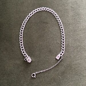 Vintage Stamped Sterling Starter Charm Bracelet Double Loop Chain 7.5”